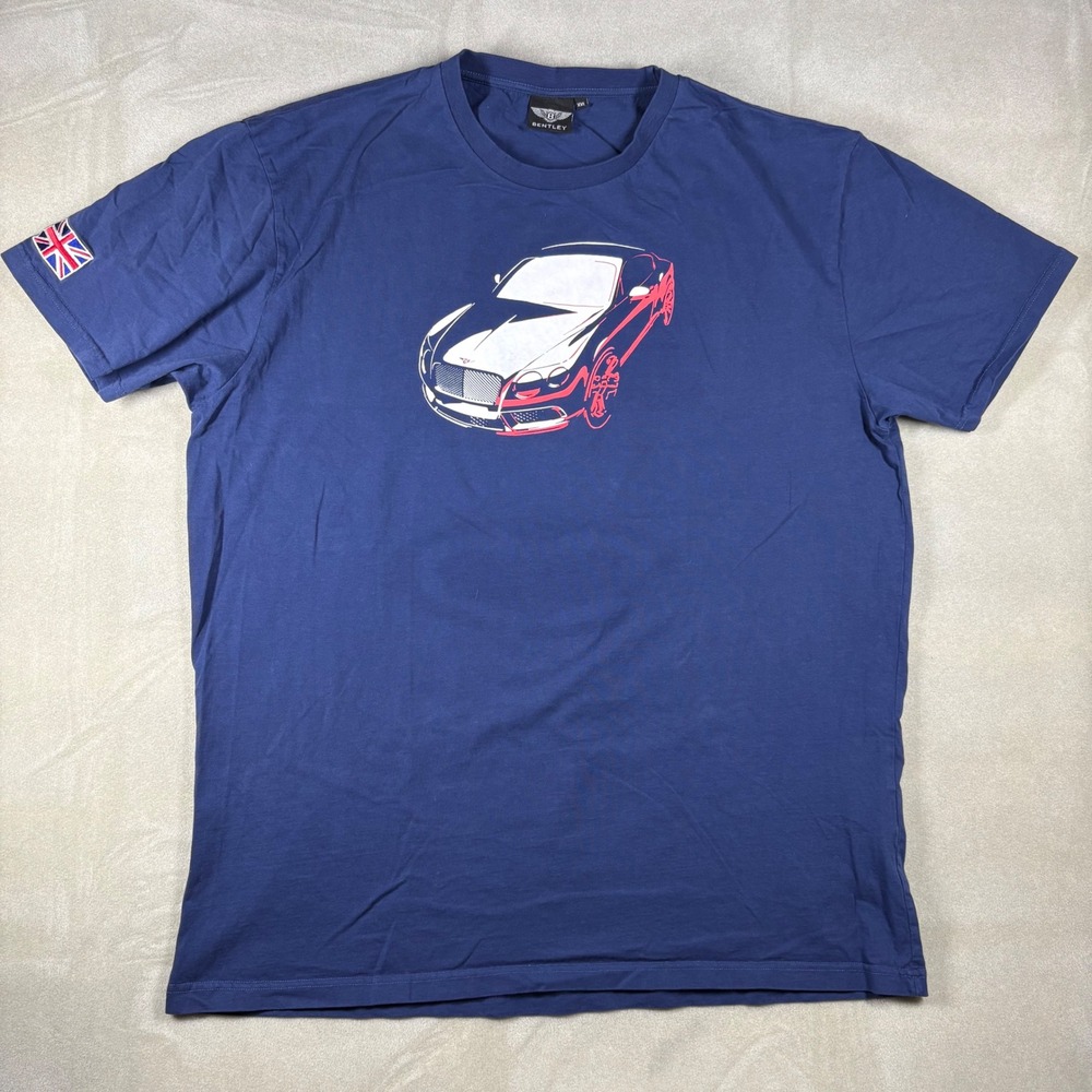 Bentley Motors Continental GT V8 Graphic T-Shirt Navy Blue XXL Union Jack Mens